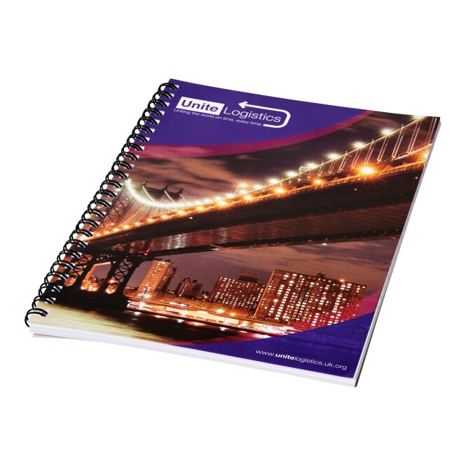 Kundengeschenk A5 Spiralnotizbuch Desk-Mate – schwarz-weiss – individuell bedruckt für den Büroalltag