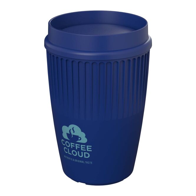Werbeartikel Kaffee to go Becher Cirrus POP – blau – mit Logo bedruckt 350 ml nachhaltiger Mehrwegbecher für Büroküche