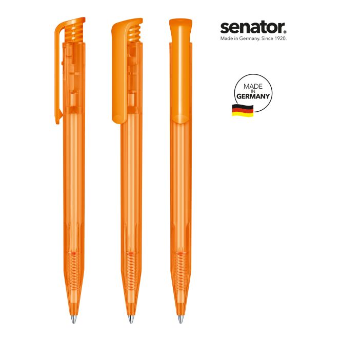 Streuartikel Druckkugelschreiber senator Super Hit Clear – orange – mit Logo bedruckt schwarz schreibend für den Büroalltag
