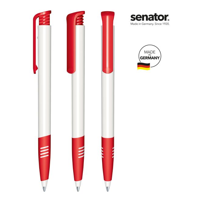Streuartikel Senator Super Hit Basic Druckkugelschreiber – weiß-rot – mit Logo bedruckt blau schreibend für den Büroalltag