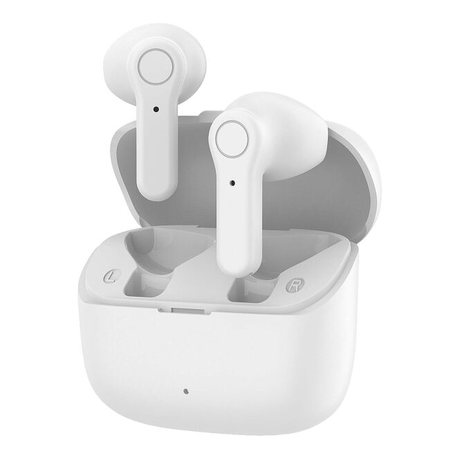 Premium-Werbeartikel Bluetooth Kopfhörer Prixton TWS155 – weiss – mit Logo bedruckt 48h Express-Druck 5h Laufzeit für das Mitarbeiter-Onboarding