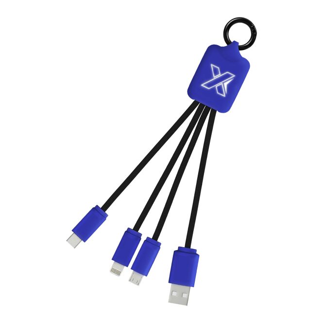 Werbeartikel SCX.design C15 Quatro Ladekabel – reflex blue-schwarz – mit Logo bedruckt 48h Express-Druck 10 cm recycelt für Messen