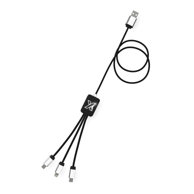 Werbeartikel 3-in-1 Multi-Ladekabel SCX.design C17 – schwarz-weiss – mit Logo bedruckt 48h Express-Druck nachhaltiges rPET für den Büroalltag