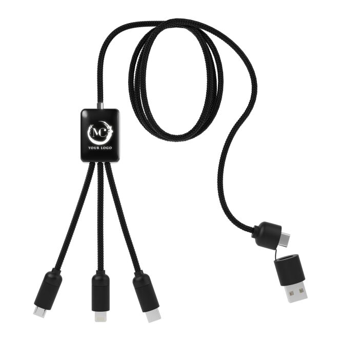Werbeartikel 5-in-1-Ladekabel SCX.design C28 – schwarz-weiss – mit Logo bedruckt 48h Express-Druck nachhaltiges rPET für den Büroalltag