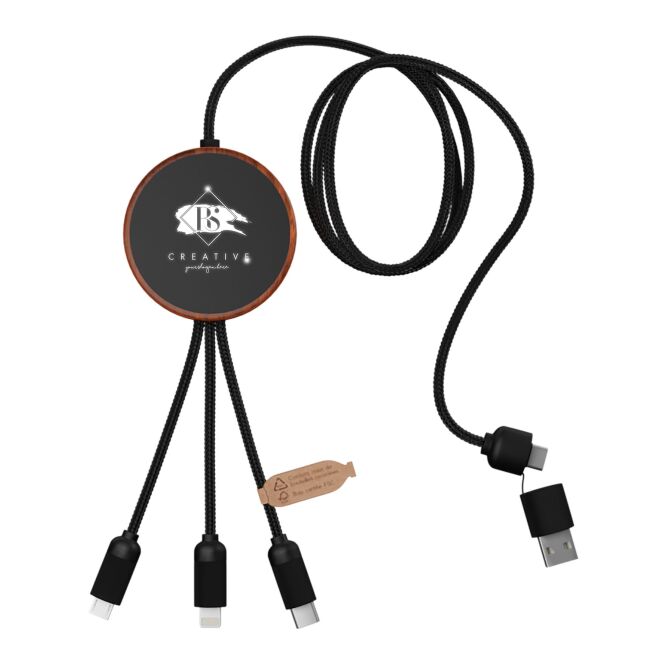Firmengeschenk C40 5-in-1 Ladekabel mit Express-Gravur – Holz – nachhaltiges Ladegerät für Technik-Events