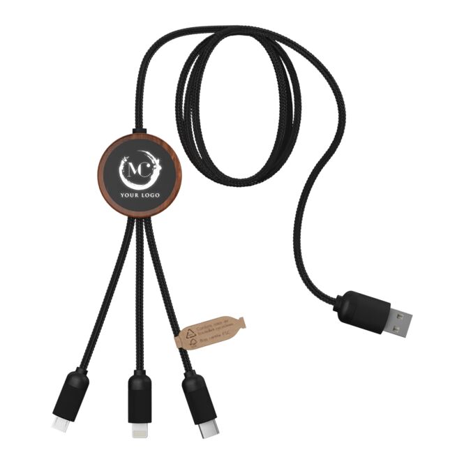 Premium-Werbegeschenk SCX.design C36 3-in-1 Ladekabel mit Express-Gravur – Holz – nützliches Ladezubehör für Büro und Kunden