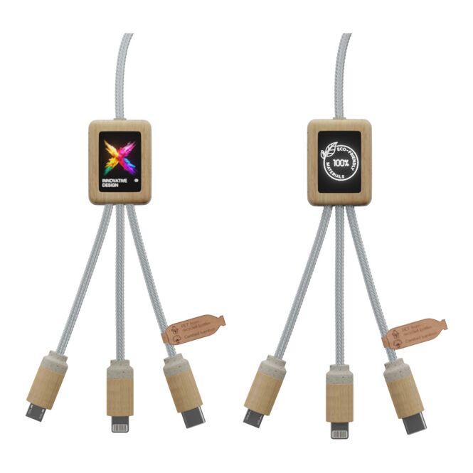 Streuartikel SCX.design C49 5-in-1 Ladekabel – hellbraun – mit Logo bedruckt 48h Express-Druck nachhaltig aus rPET für Technik-Messen