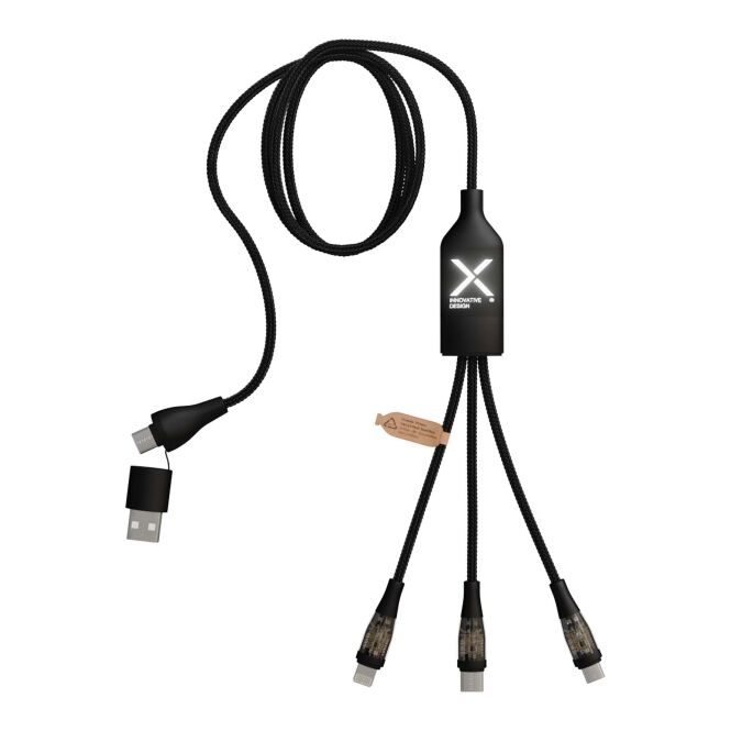 Mitarbeitergeschenk SCX.design C50 5-in-1 Ladekabel mit Express-Gravur – Schwarz – 100W Datenkabel mit Display für Business und IT