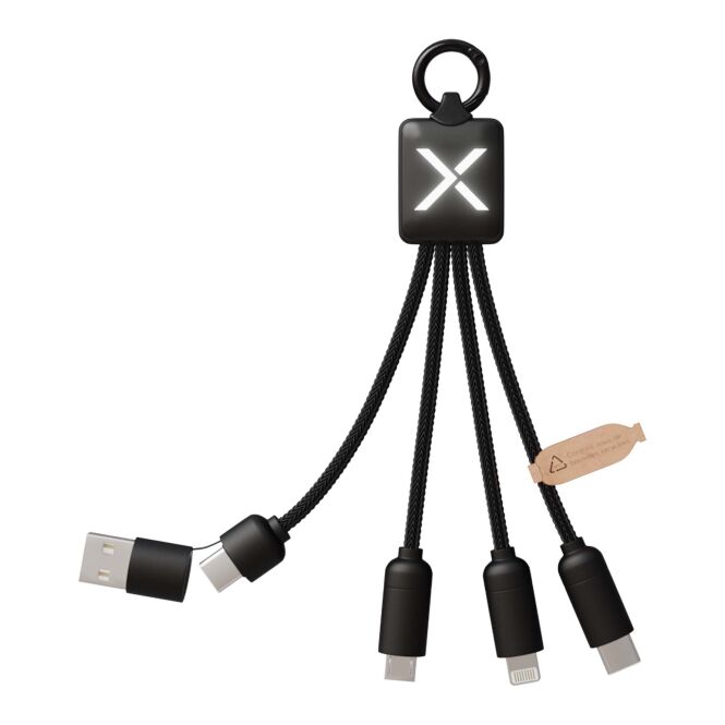 Firmengeschenk SCX.design C13 5-in-1 Ladekabel mit Express-Gravur – Schwarz – recyceltes Ladezubehör für Büro und Technik