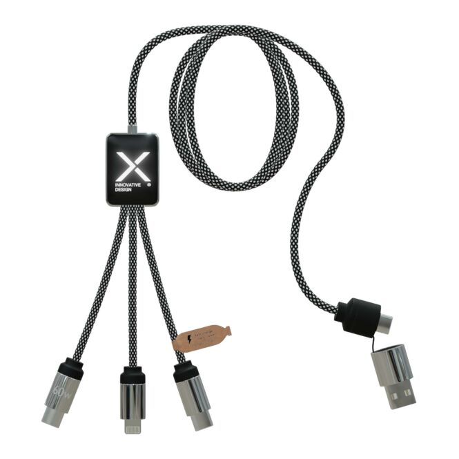 Premium-Werbegeschenk SCX.design C33 60W Ladekabel mit Express-Gravur – Heather Schwarz – Multiladekabel für Büro und Firmenbedarf