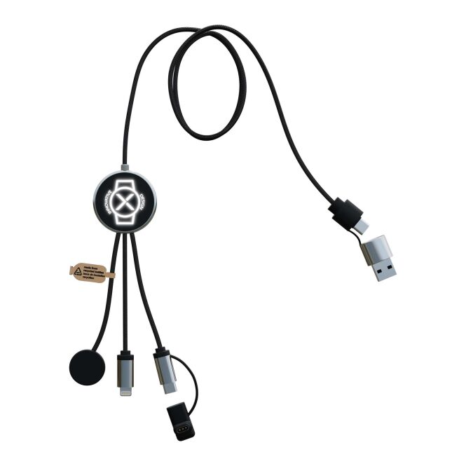 Mitarbeitergeschenk 7-in-1 Smartwatch Ladekabel C34 mit Express-Gravur – Schwarz – nachhaltiges IT-Zubehör für Firmen