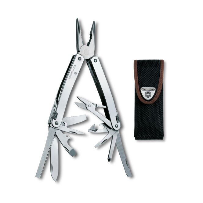 Mitarbeitergeschenk Multitool Victorinox Swiss Tool Spirit X – schwarz – mit edler Gravur vielseitiges Multifunktionswerkzeug