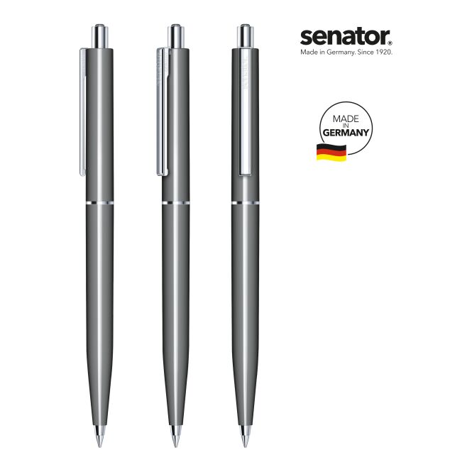 Streuartikel Druckkugelschreiber senator Point – anthrazit – mit Logo bedruckt, schwarz schreibend, für die Büroausstattung