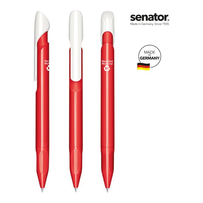 Firmengeschenk Kugelschreiber senator Evoxx Duo Polished – rot – mit Logodruck, >95% R-ABS, klimaneutral, Made in Germany, nachhaltiges Schreibgerät