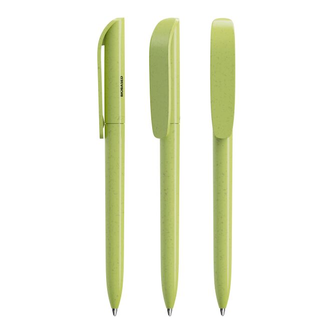 Firmengeschenk Kugelschreiber BIC® Super Clip Origin – apfelgrün – mit Logo bedruckt aus erdölfreiem Biopolymer nachhaltiges Schreibgerät