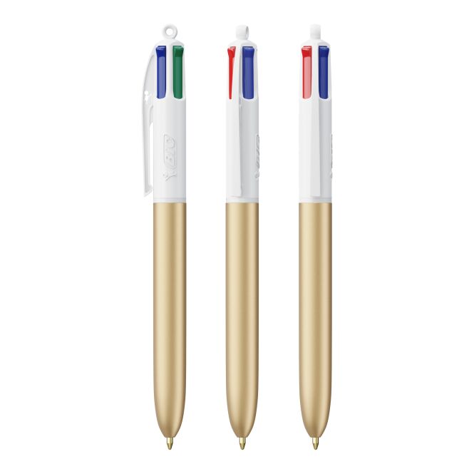 Werbeartikel BIC® 4 Colours Glacé Kugelschreiber – mit Logo bedruckt – Weiß-gold