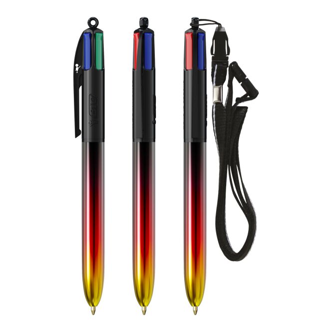 Werbeartikel BIC® 4 Colours® Flags Collection – schwarz-schwarz-rot-gelb – mit Logo bedruckt als Messe-Giveaway