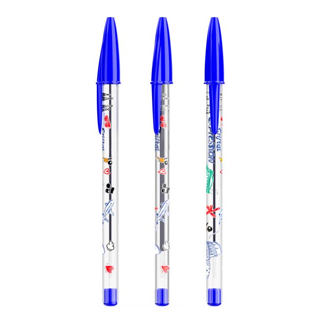 Werbeartikel BIC® Cristal® Expression – mittelblau – mit Logo bedruckt für den Büroalltag als Messe-Giveaway