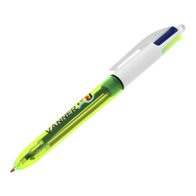 Werbeartikel BIC® 4 Colours Fluo Kugelschreiber – mit Logo bedruckt – Gelb