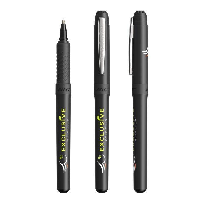 Werbeartikel BIC Grip Roller – schwarz-hellgrau – mit Logo bedruckt für den Büroalltag