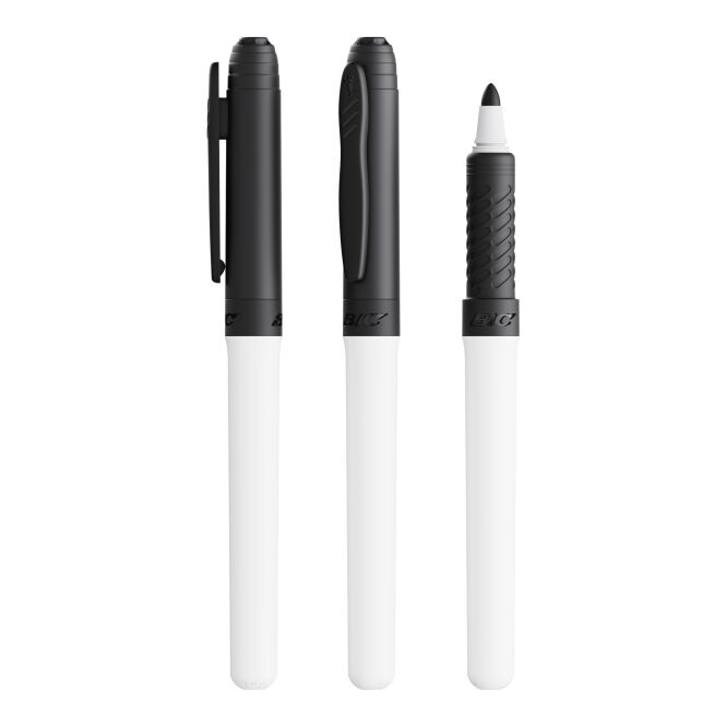 Werbeartikel BIC® Velleda® White Board Marker Grip – weiß-schwarz – mit Logo bedruckt für den Büroalltag