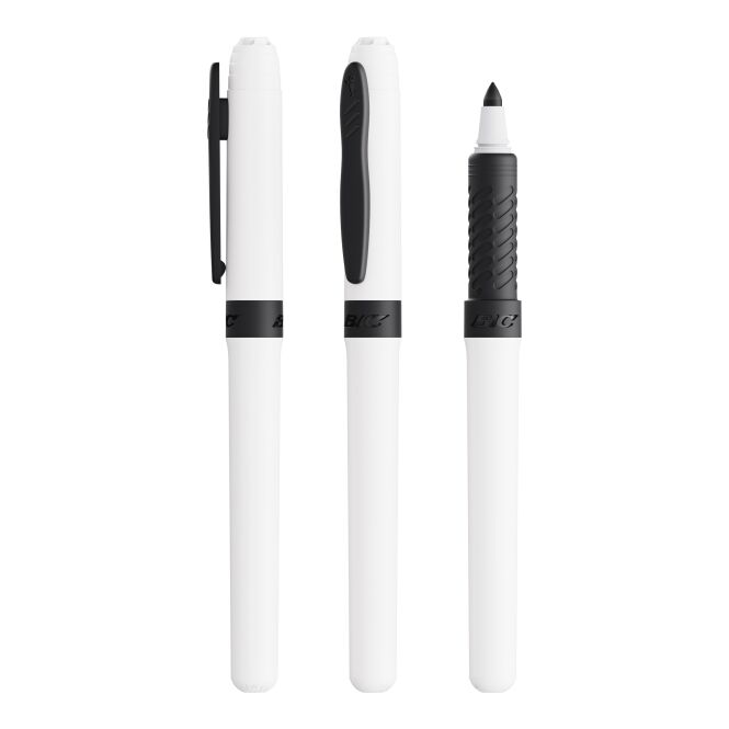 Werbeartikel BIC® Mark-it Permanent Marker – weiss-schwarz – mit Logo bedruckt für den Büroalltag und als Messe-Giveaway