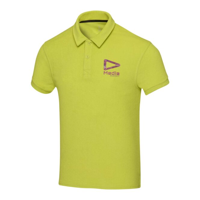 Teamkleidung Akoya Poloshirt aus recyceltem Frottee – limone – nachhaltig mit Logo bedruckt Gr. XL