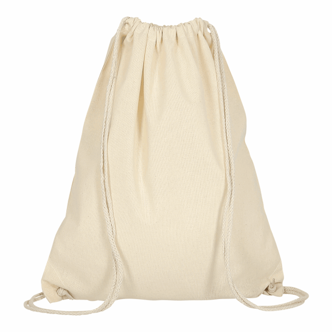 Werbeartikel Turnbeutel 38x46 cm aus Baumwolle mit Logodruck – Beige – nachhaltiger Stoffbeutel für Messen und Firmenevents