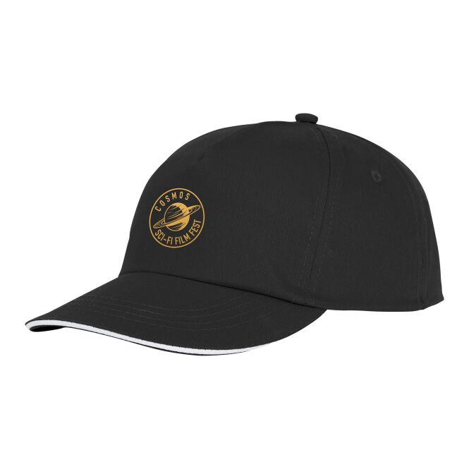Werbeartikel Styx 5p Sandwich Cap – pink – schwarz – mit 48h Express-Stick 100% Baumwolle 175 g/m² für Messe – klassisches Baseball Cap
