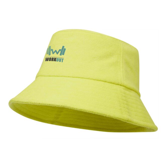 Werbeartikel Sonnenhut Melo – limone – mit Logodruck recycelter Frottee 230g/m2 58cm Umfang atmungsaktiv für entspannte Firmenevents