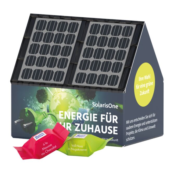Firmengeschenk 3D Haus aus Karton mit 4c Logodruck – Werbeverpackung für Mailings und Firmenaktionen