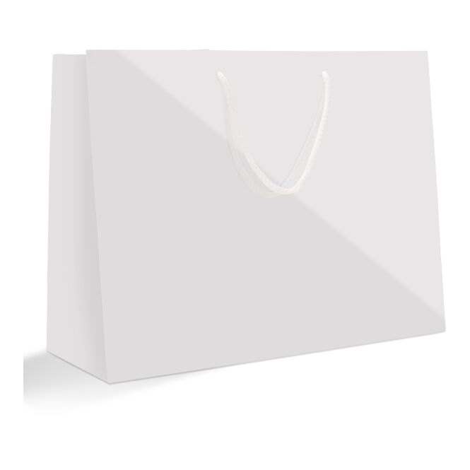 Werbeartikel Papiertragetasche 40x30 cm mit Logodruck – Weiß – Hochwertige Papiertasche für Messen und Firmen