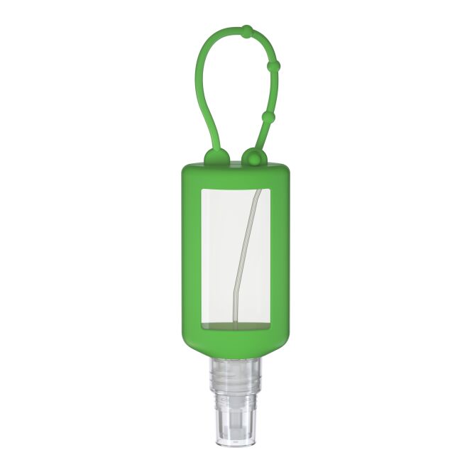 Firmengeschenk Handreinigungsspray Bumper – schwarz – mit Logo bedruckt 50ml 100% rPET veganes nachhaltiges Hygieneprodukt