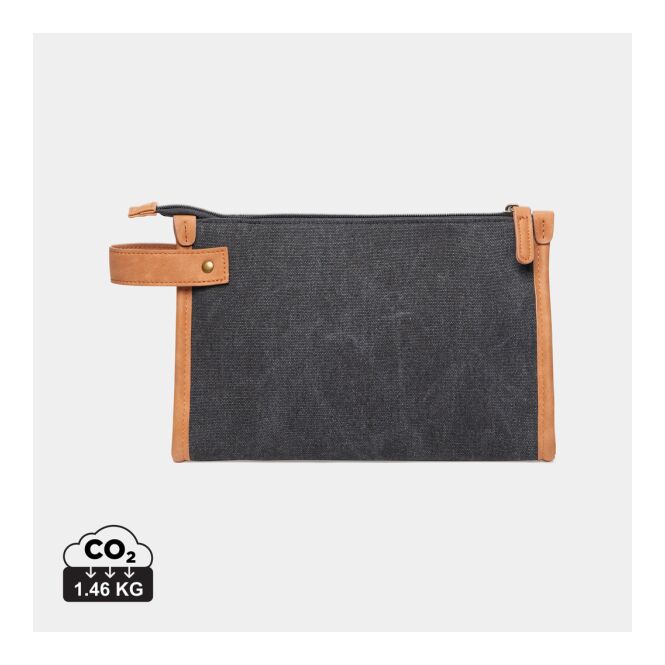 Mitarbeitergeschenk Kosmetiktasche VINGA Bosler – schwarz – mit Logodruck, geräumiger Kulturbeutel aus nachhaltigen Materialien für Reisen
