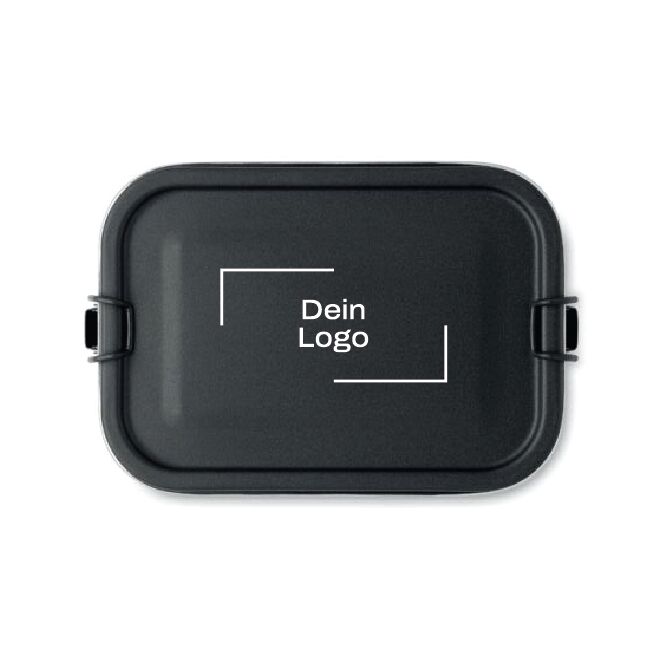 Werbeartikel Lunchbox aus Edelstahl mit Gravur – Schwarz – auslaufsichere Brotdose mit 750 ml für Mitarbeiter und Firmen