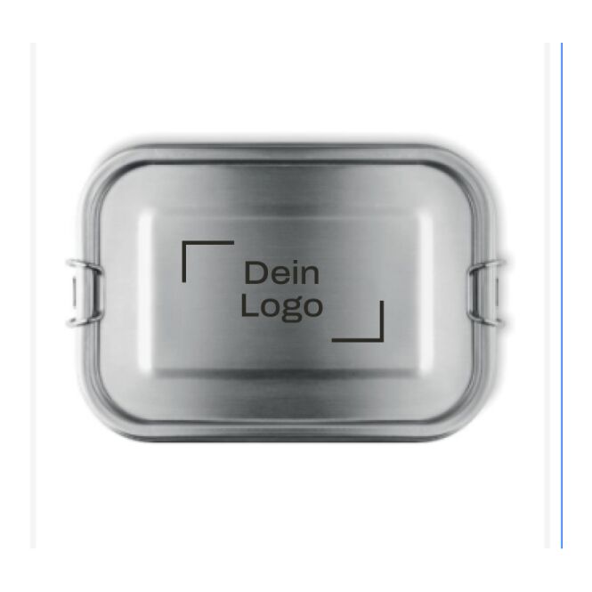 Firmengeschenk Lunchbox Chan Edelstahl mit Logodruck – Mattsilber – auslaufsichere Essensbox für Büro und Mitarbeiter