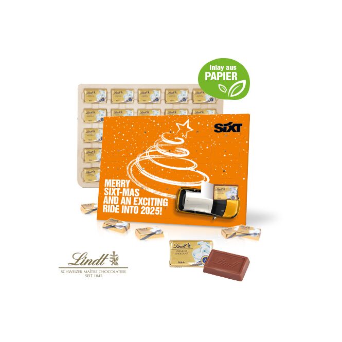 Mitarbeiter-Weihnachtsgeschenk Tisch-Adventskalender mit Logodruck – Bunt – Schokoladenpräsent für Firmenkunden