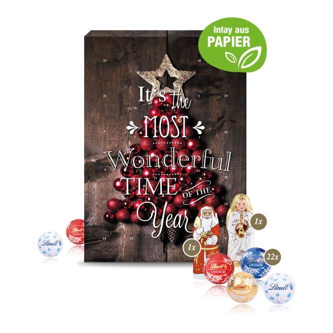 Mitarbeiter-Weihnachtsgeschenk Adventskalender mit Lindt Mix mit Logodruck – Bunt – Schokoladen-Präsent für Firmen