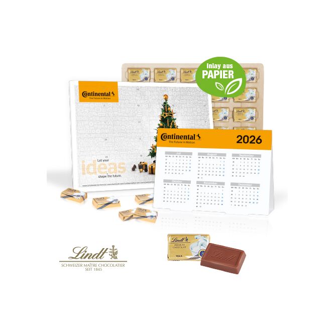 Mitarbeiter-Weihnachtsgeschenk 2 in 1 Adventskalender mit Lindt Schokolade und Jahresplaner mit individuellem Druck – Bunt – Firmenpräsent