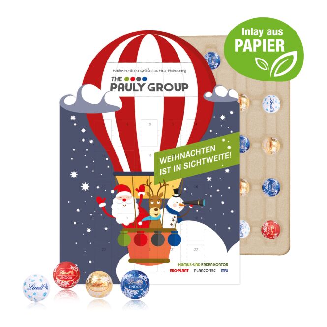 Mitarbeiter-Weihnachtsgeschenk Adventskalender individuelle Kalenderform mit Lindt Schokolade mit Logodruck – Bunt – Firmenpräsent mit Logo