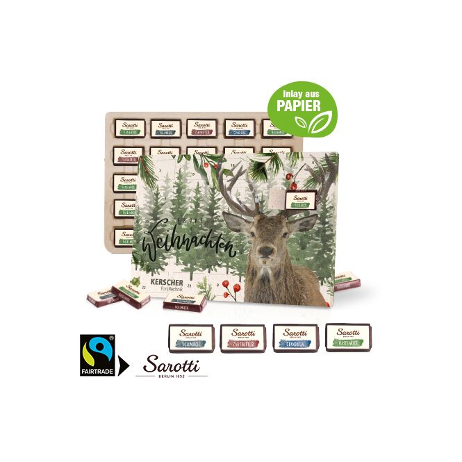 Firmengeschenk Sarotti Tisch-Adventskalender Business Exklusiv – bunt – mit individuellem Werbeaufdruck als Weihnachtsgeschenk für Kunden