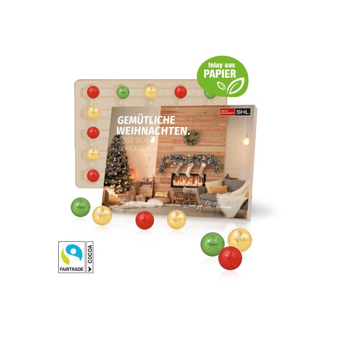 Firmengeschenk Tisch-Adventskalender mit Fairtrade® Schokolade – weihnachtlich – mit individuellem Werbeaufdruck als Weihnachtsgeschenk für