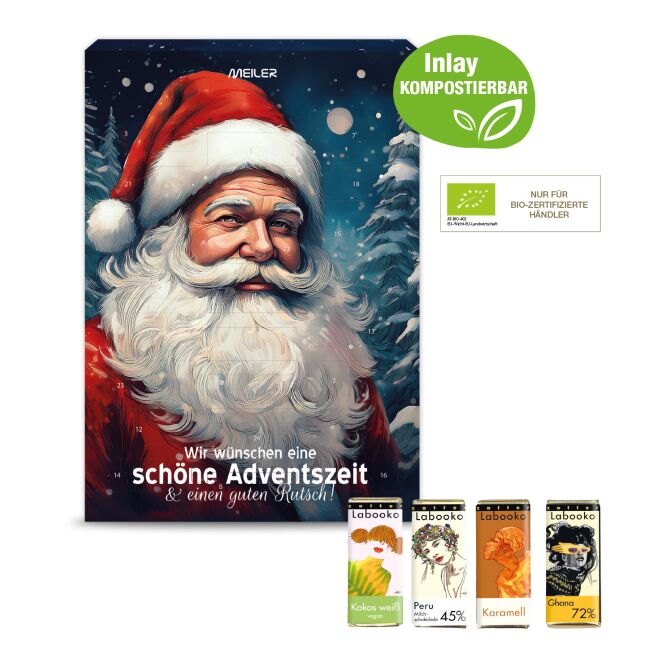 Firmengeschenk Zotter Schokolade Adventskalender – bunt – mit individueller Banderole 1 Stück als Weihnachtsgeschenk für Kunden und Partner