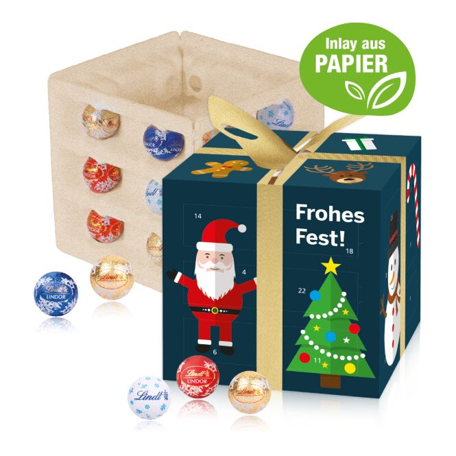 Mitarbeiter-Weihnachtsgeschenk Lindt Adventskalender Cube mit Logodruck – Bunt – Schokoladenpräsent für Geschäftspartner