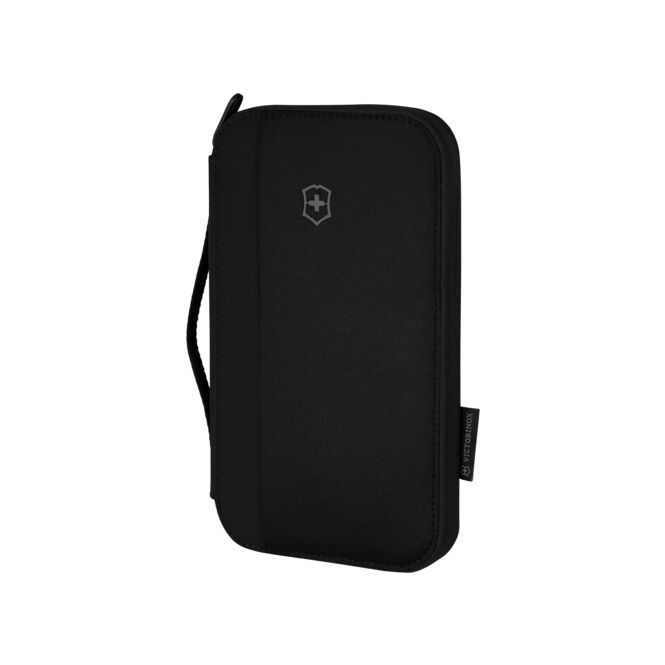 Firmengeschenk Travel Organizer mit Thermal Transfer Druck – RFID-Schutz – Schwarz – Reise-Etui für Business-Dokumente und Wertsachen