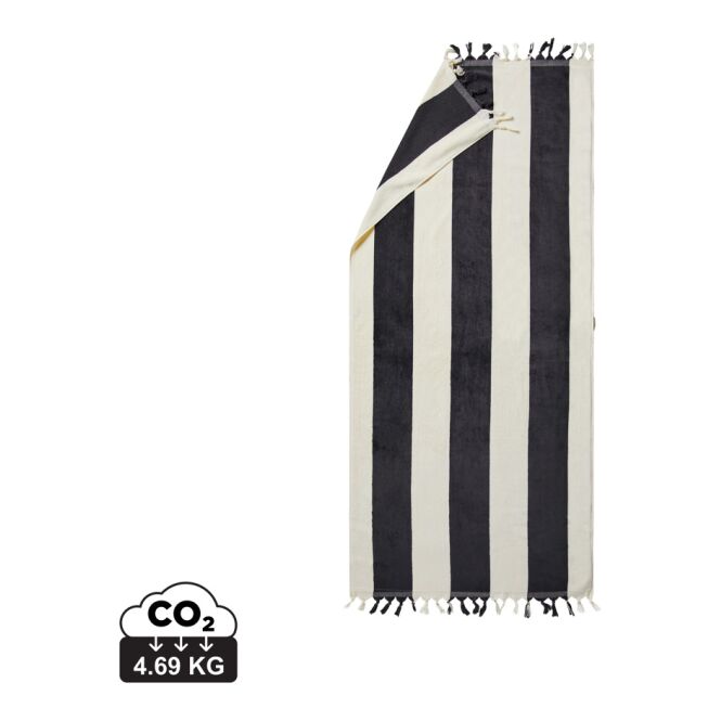 Kundengeschenk VINGA Valmer Strandtuch mit Logo bestickt – OEKO-TEX Qualität – Schwarz-Weiß – Textilien für Wellness und Hotel