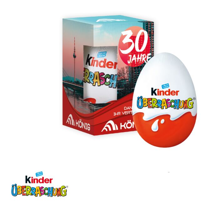 Werbemittel Kinder-Überraschung – bunt – mit individuellem Etikett 20 g als hochwertiges Firmengeschenk für Geschäftspartner und Kunden