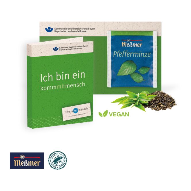 Werbeartikel Meßmer Premium-Tee – bunt gemischt – mit individuellem Logo bedruckt 1 Teebeutel als Werbemittel für Kunden und Mitarbeiter