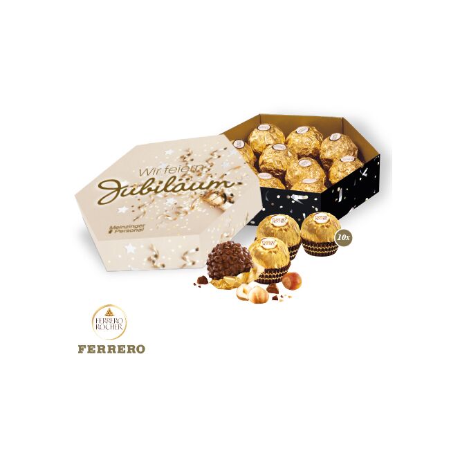 Premium-Werbeartikel Ferrero Rocher Maxi – bunt – mit bedrucktem Etikett 120 g als hochwertiges Firmengeschenk für Kunden und Partner