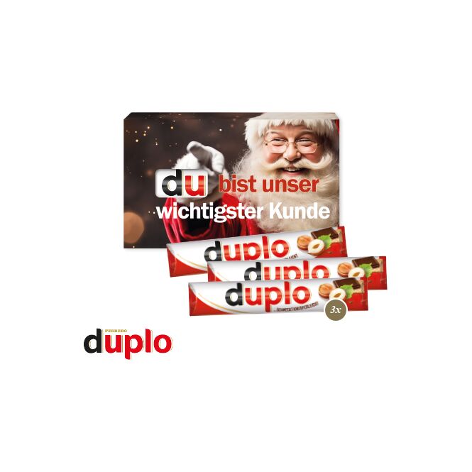 Premium-Werbeartikel duplo 3er – schokolade – mit individuellem Etikett 54 g als perfektes Werbemittel für Ihre geschäftlichen Kontakte